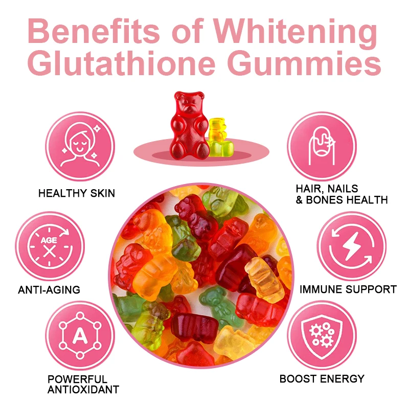 Glutathione 500mg Gummies L-Glutathione with Collagen for Skin Whitening, Liver Support, Antioxidant, Immune System