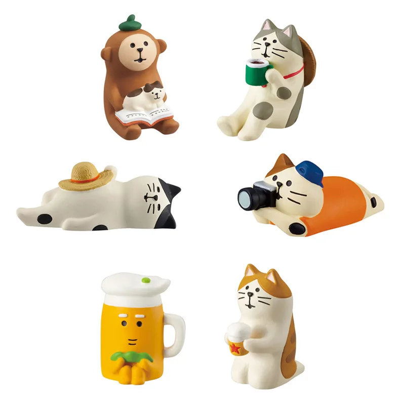 Zakka Ins Monkey Penguin Afternoon Nap Straw Hat Travel Cat Cute Figure Miniature Ornament Accessories Creative Figurines Toys