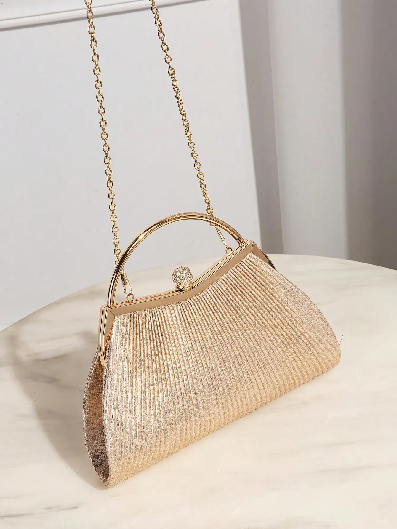 Glamorous Ruched Rhinestone Chain Bag - Sparkly Evening Bag for Wedding/Prom Black/Formal Dresses