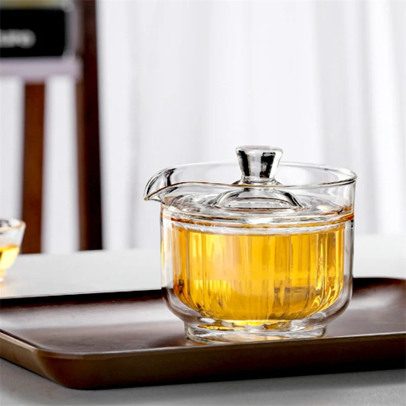 210ML Double Wall Glass Gaiwan Cup With Filt Cover Heat Insulation Chinese Tea Bowl Tureen Travel Teaware Kungfu Tea Sets
