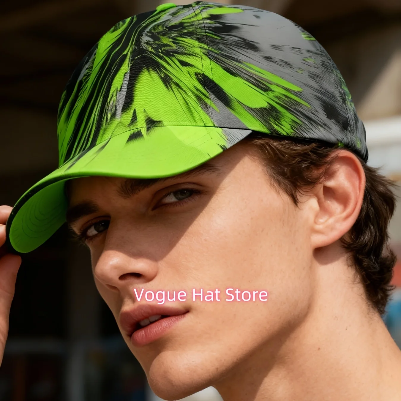 1pc Men' & Unisex Abstract Green Splash Baseball Cap - Adjustable Buckle, Full-Body Green Splash Print, Lightweight Breathable S