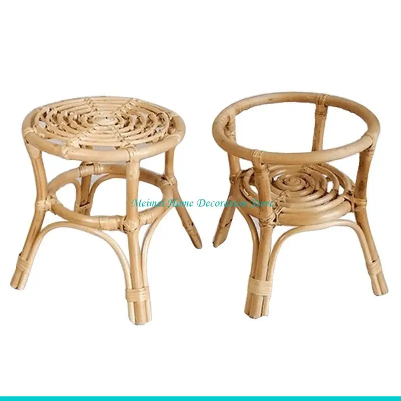 H7BF Natural Rattan Plant Stand Rack Indoor Flower Pot Holder Garden Vine Trellis Nordic Shelf Home Garden Balcony Decor