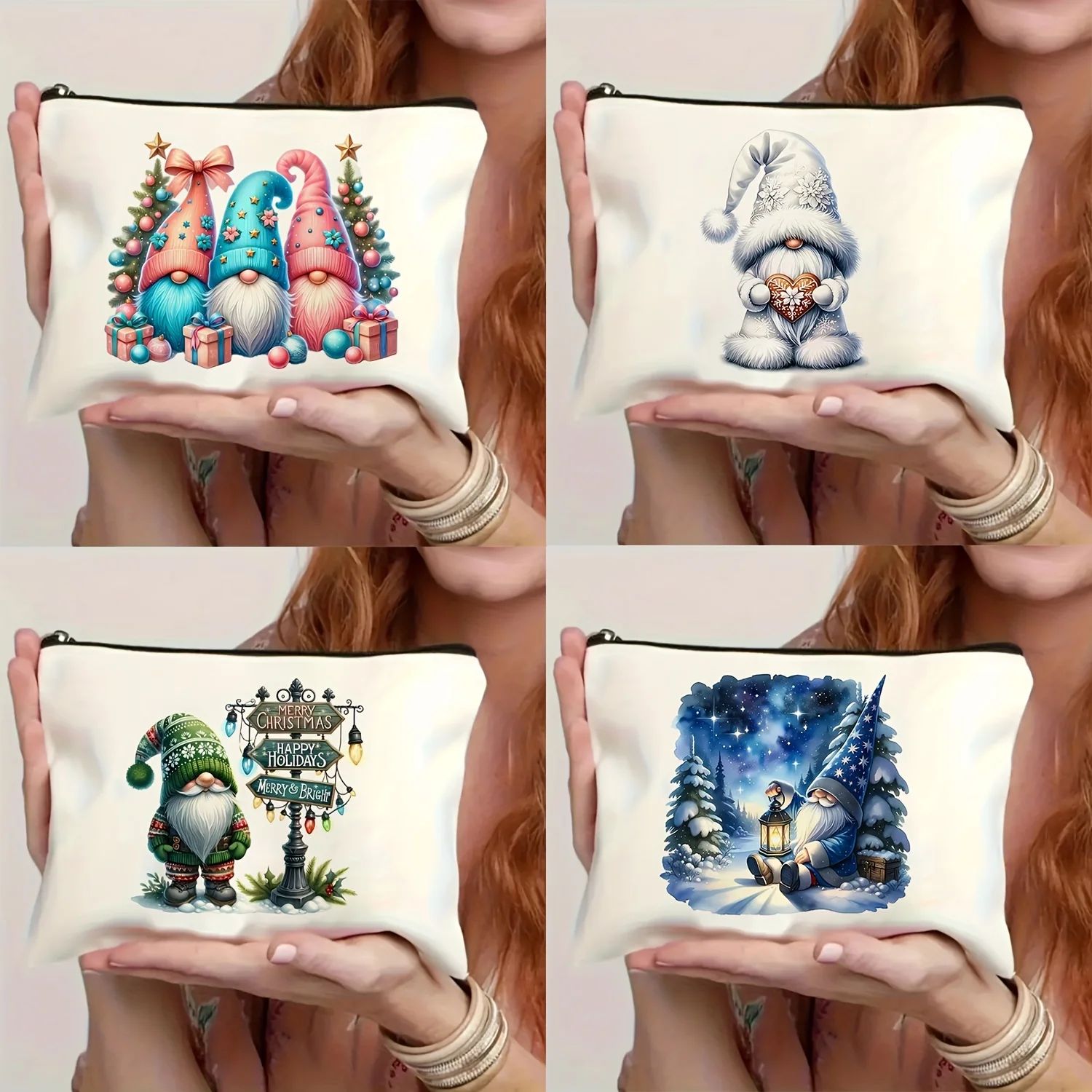 1pc, Christmas Gift Gnome Makeup Bag, Double-sided Printed Makeup Bag, Multifunctional Storage Bag