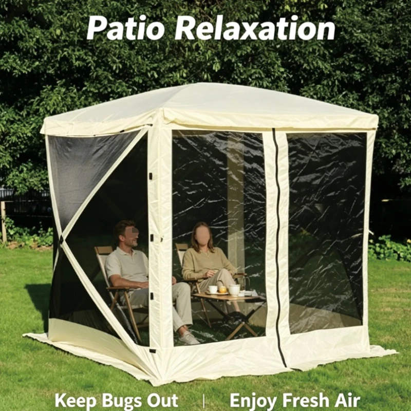 Outdoor Screen House Tent Mesh Gazebo Shelter Portable Zipper Door Windproof Sunshade Bug Proof Backyard Camping Patio