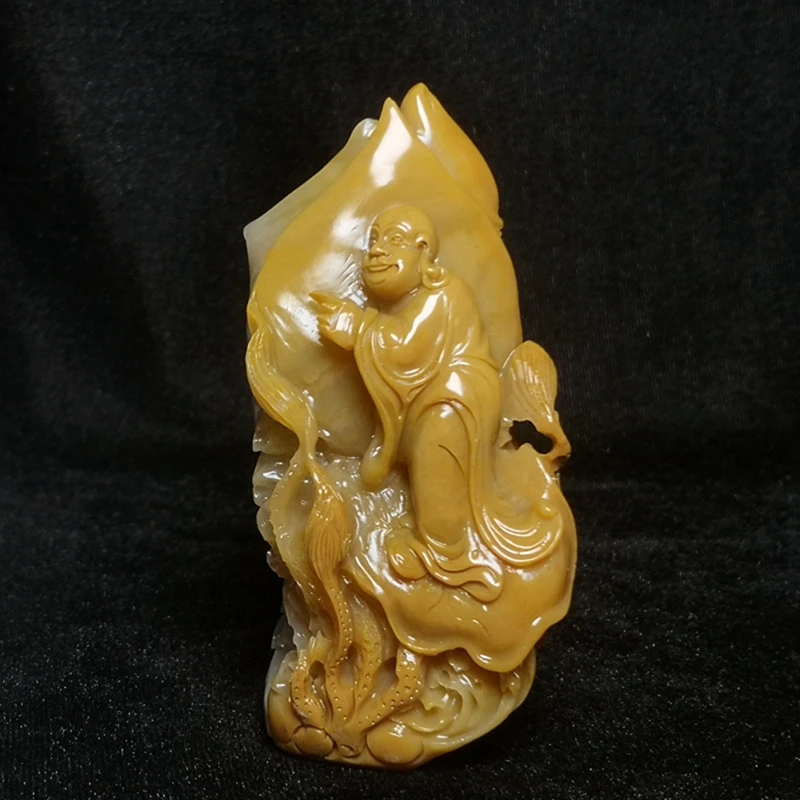 YIZHU CULTUER ART Size 9 × 4 cm 100% Natural China Shoushan Stone Hand Carved Lotus Buddha Statue Gift