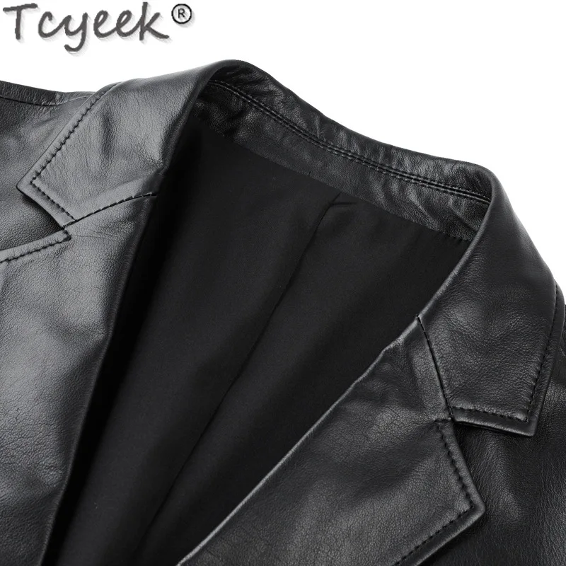 Tcyeek Genuine Leather Man Jackets 2025 Business Casual Goatskin Coats Spring Autumn Clothes Men's Suit Jacket Jaqueta De Couro