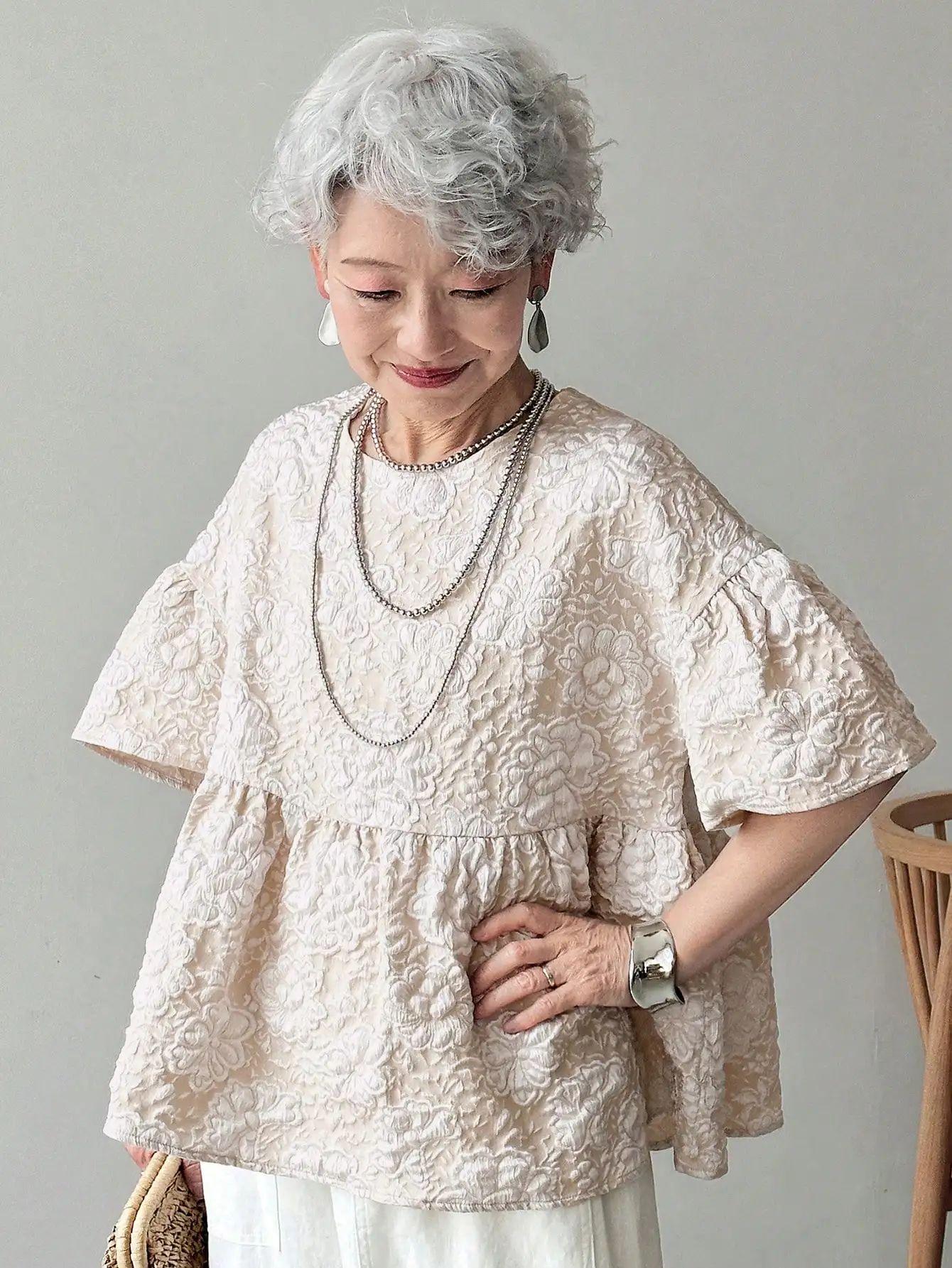 

Women's Textured Floral Puff Sleeve Blouse, Loose Fit Babydoll Top for Summer