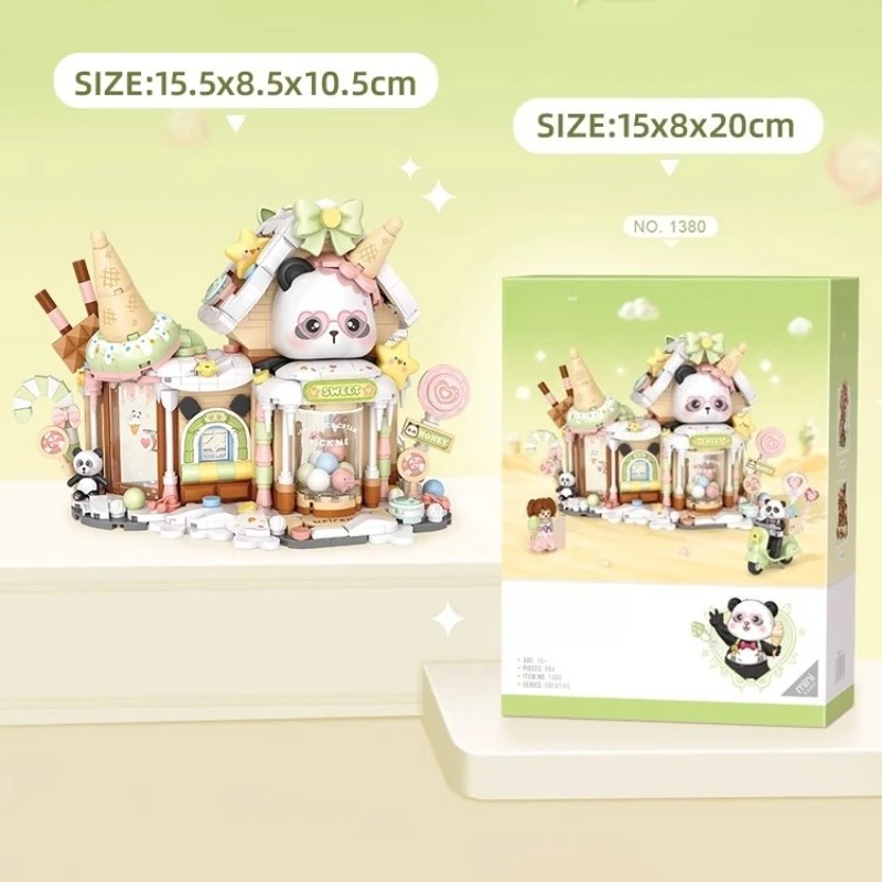 SEMBO الباندا الآيس كريم منزل اللبنات العصرية اللعب تجميعها الذواقة متجر عرض الشارع نموذج Diy بها بنفسك المقصورة سطح المكتب الزينة #5
