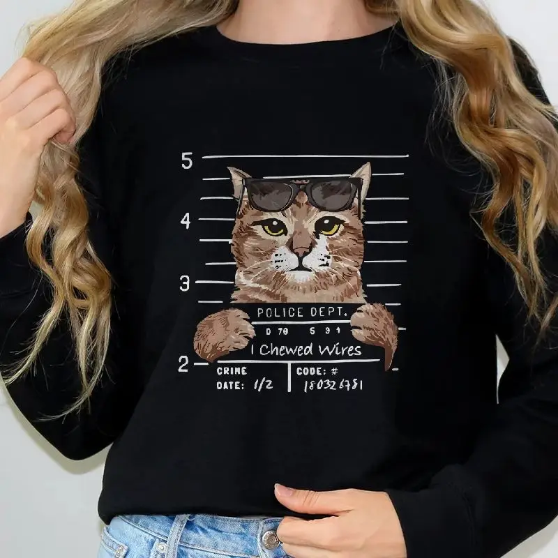 

Retro Vintage Unisex Sweatshirt Long Sleeves Casual Hoodies Stylish Pullover Daily Wear Multiple Colors Versatile Funny Cat