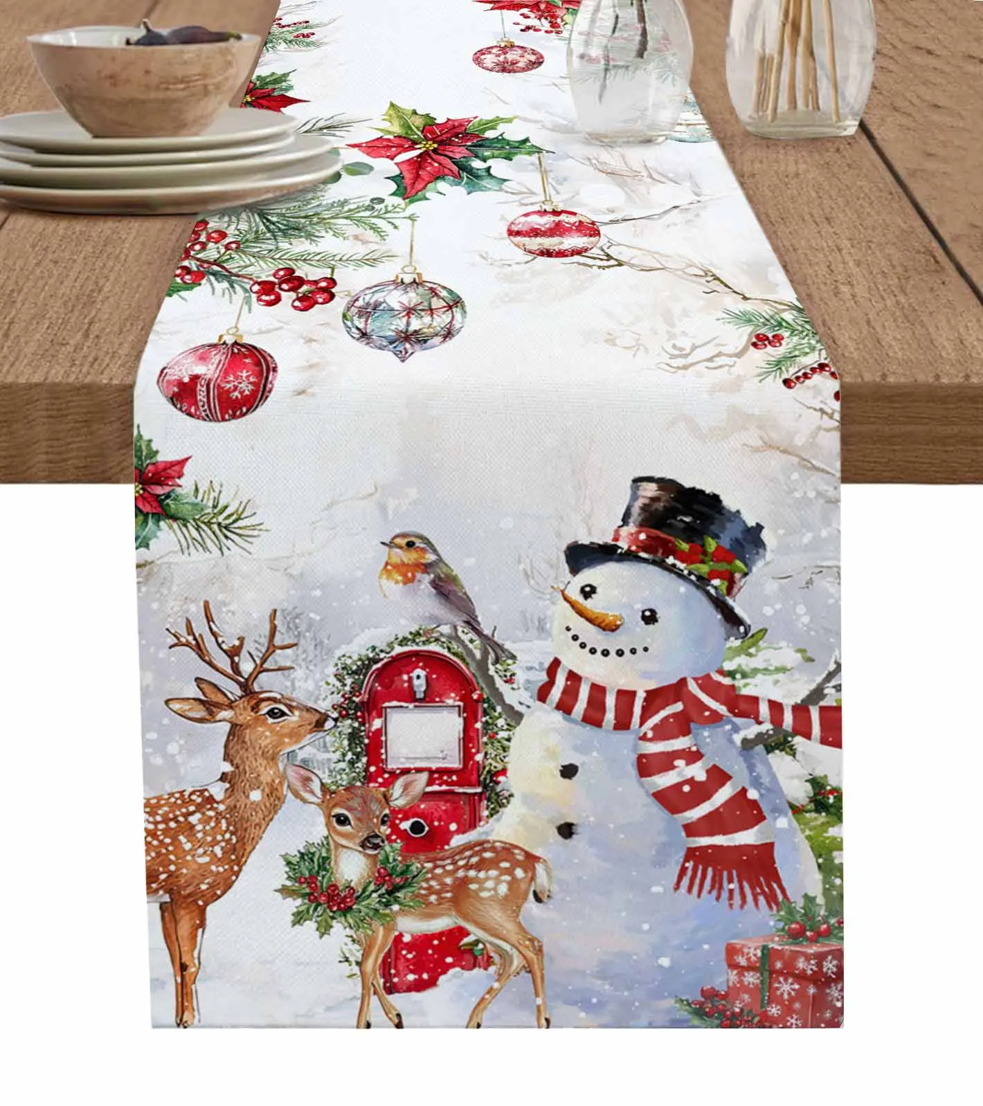 Christmas Ball Snow Scenery Animals Wedding Party Events Dining Room Kitchen Table Decoration Hotel Home Tablecloth