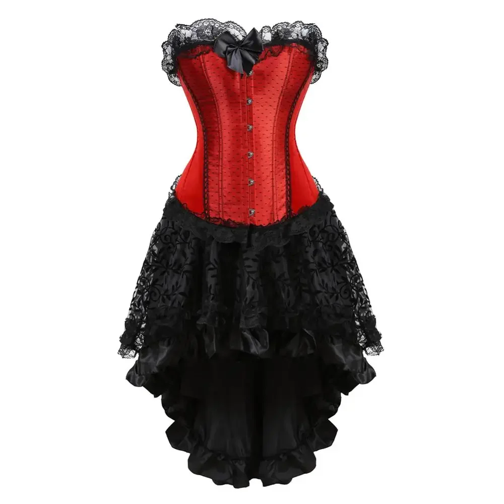 Corsets Bustiers Victorian Corset Dress with Tutu Skirts Gothic Plus Size Corselet Overbust Rhinestone Fashion Sexy Bustier