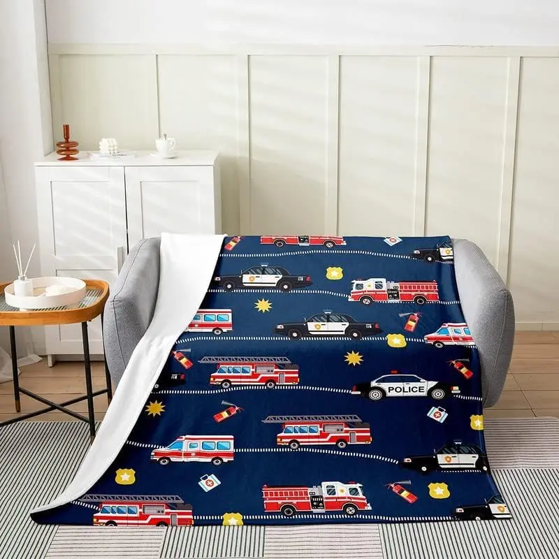 سيارة شاحنة الإطفاء طوال الموسم، بطانية سرير لرجال الإطفاء، بطانية رمي من القطيفة، صوف من الفلانيل لسيارة الشرطة
