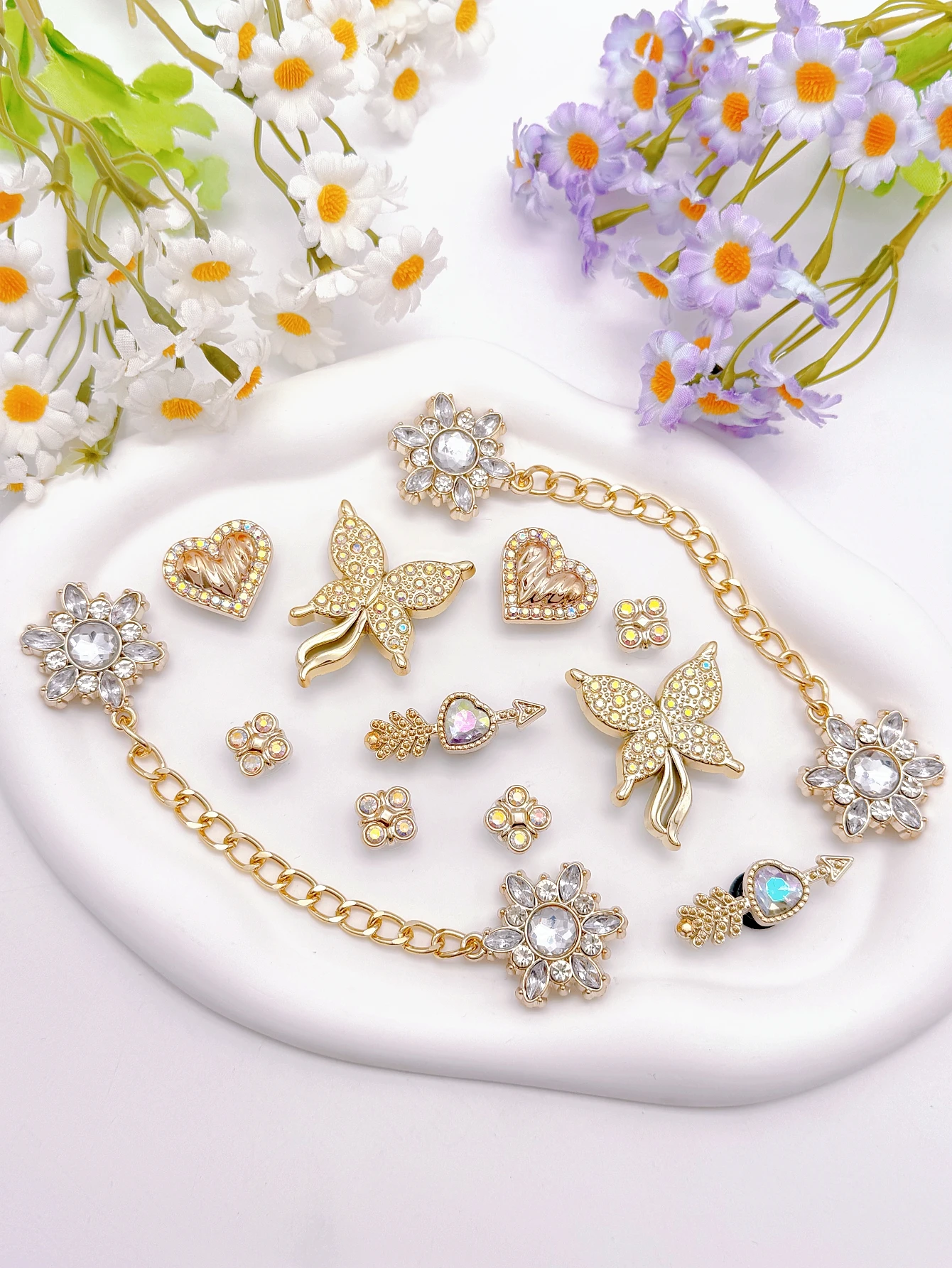 12PCS of gold butterfly shoes for DIY casual accessories - a
