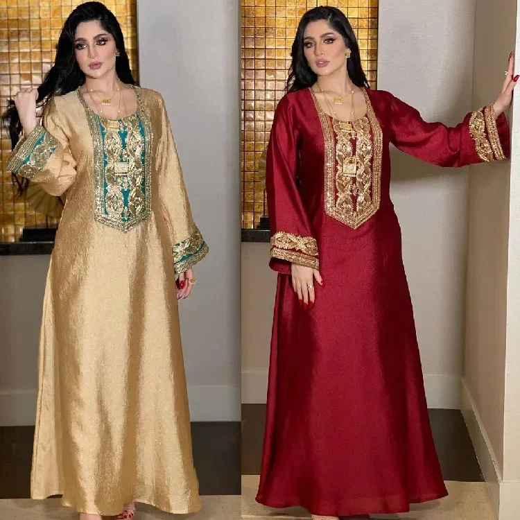 

2023 Gold Sequin Gown Loose Femme Robe Muslim Dress Arabian Dubai Abayas for Women Jalabiya Islam Clothing Kaftan Femme Musulman