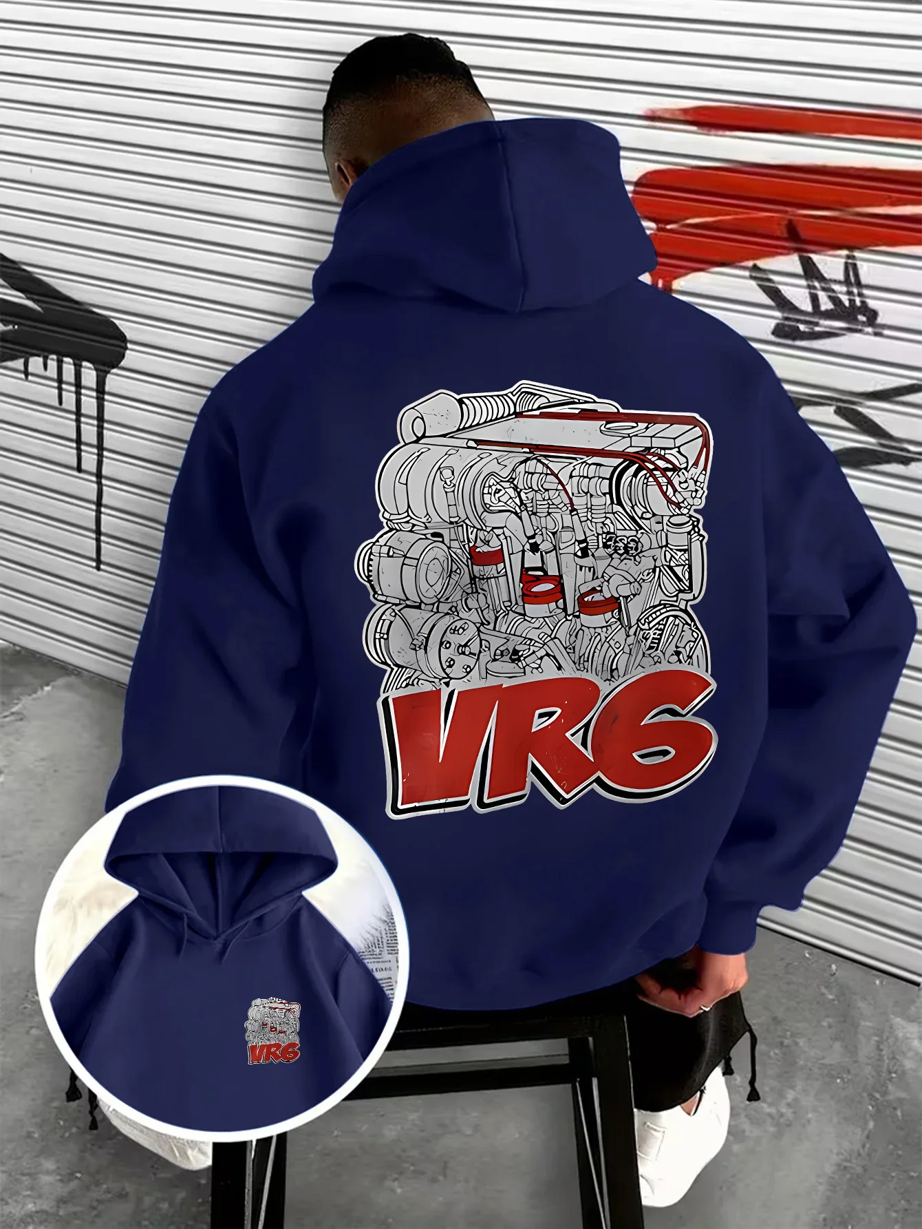 Retro Auto Motor Mechanic Graphic Hoodie For Men Car Engine Art Back Chest Print Pullover Hooded Sweatshirt Casual Street Tops