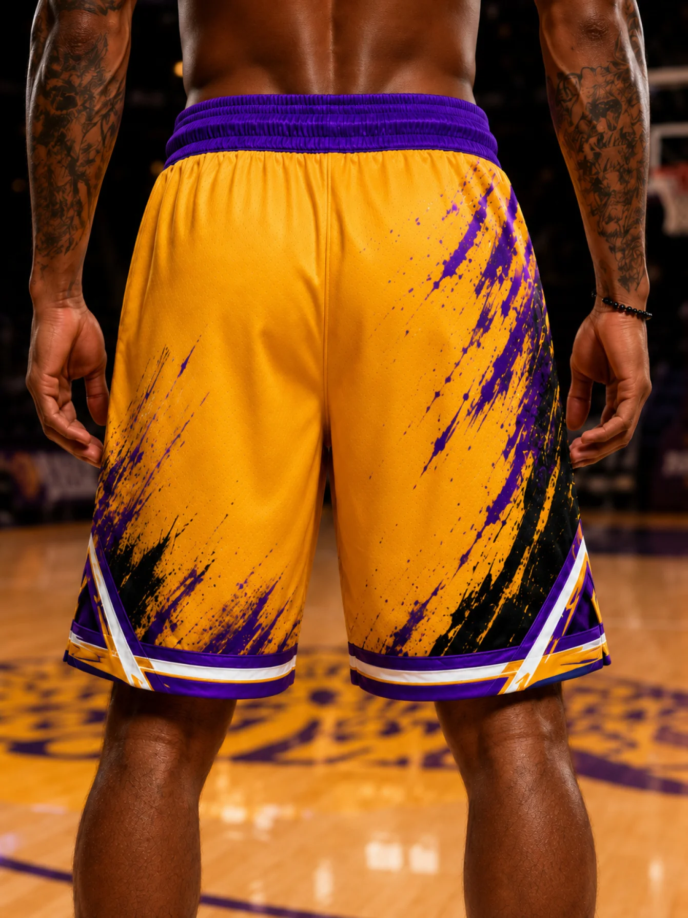 American Purple Snake Printed Basketball Shorts Men's Mesh Breathable Pocket Sports Fitness Street Trendy Shorts