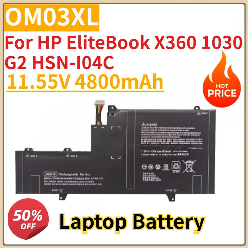 

Высококачественный новый аккумулятор для ноутбука OM03XL 11,55 В 4800 мАч для HP EliteBook X360 1030 G2 HSN-I04C, сменный аккумулятор