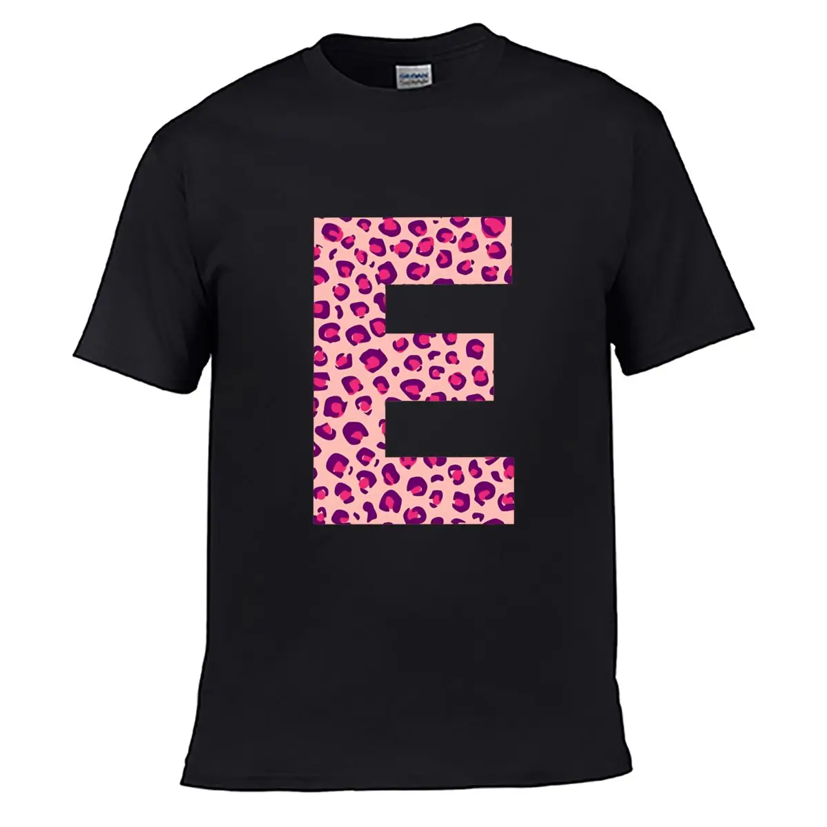 Letter E Pink Cheetah Monogram Initial Loose Vintage Distressed Washed Casual Tee