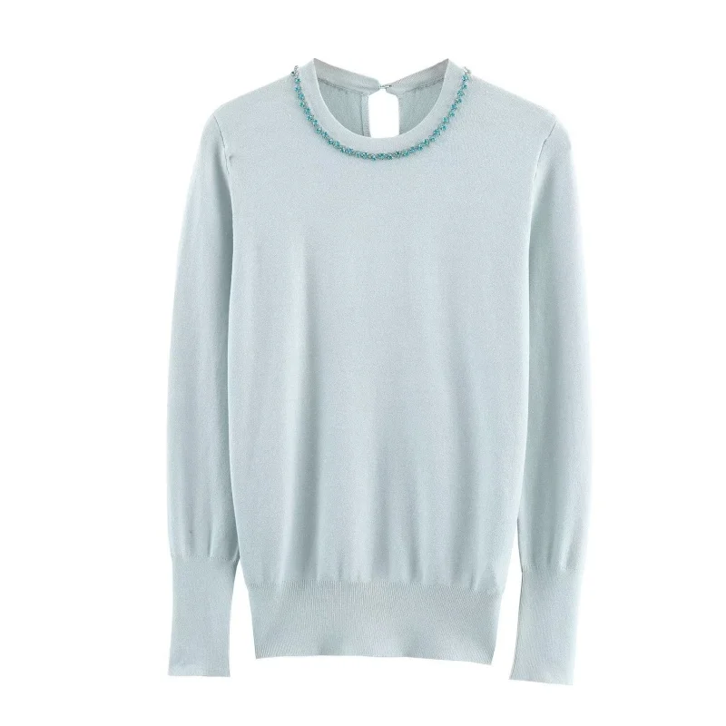 Autunno O-Collo maniche lunghe perline per unghie cardigan lavorato a maglia donna elegante decorazione bottoni posteriori top abbigliamento casual femminile 2025 nuovo