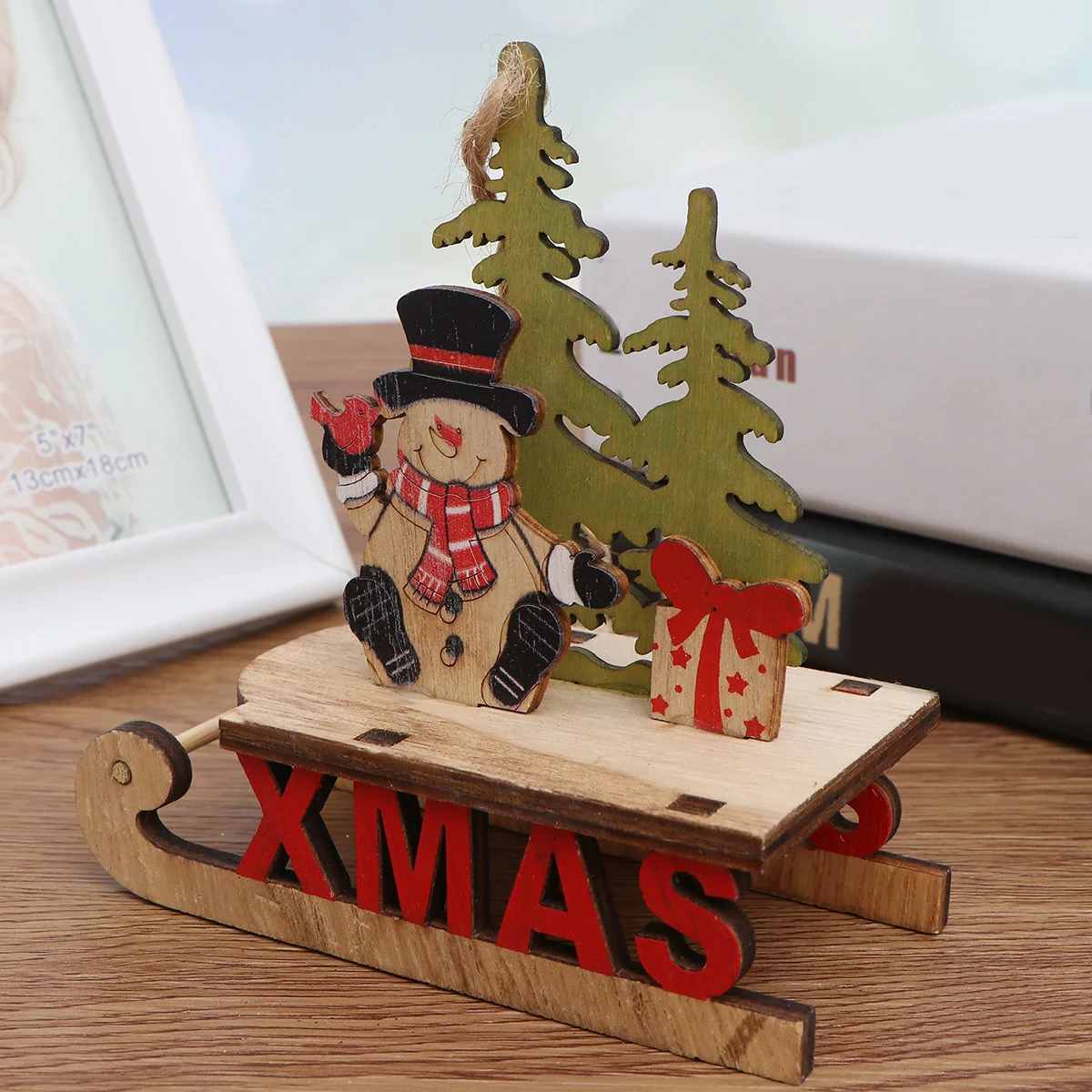 

Sleigh Ornaments Snowman Table Decor Decorations Sled Centerpieces for Christmas Tree Miniature Accessories Rustic