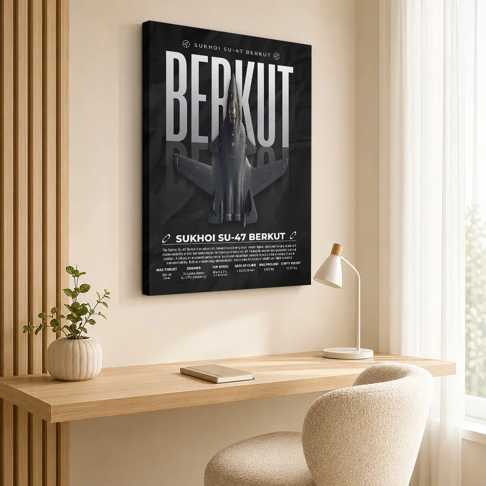 Sleek Sukhoi SU-47 Berkut Fighter Jet Framed Canvas Print Poster Personalized Photo Industrial Study Wall Paintings Decoration
