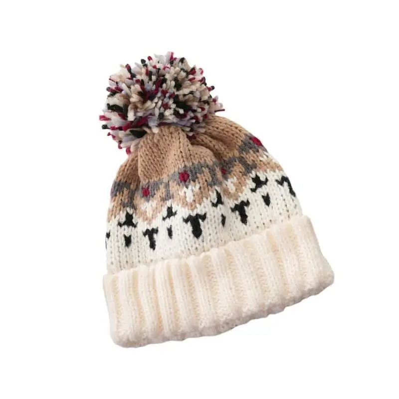 

A52E Popular Pompoms Hat Warm Pullover Caps Adult Teens Girl Outdoor Activity Headwear