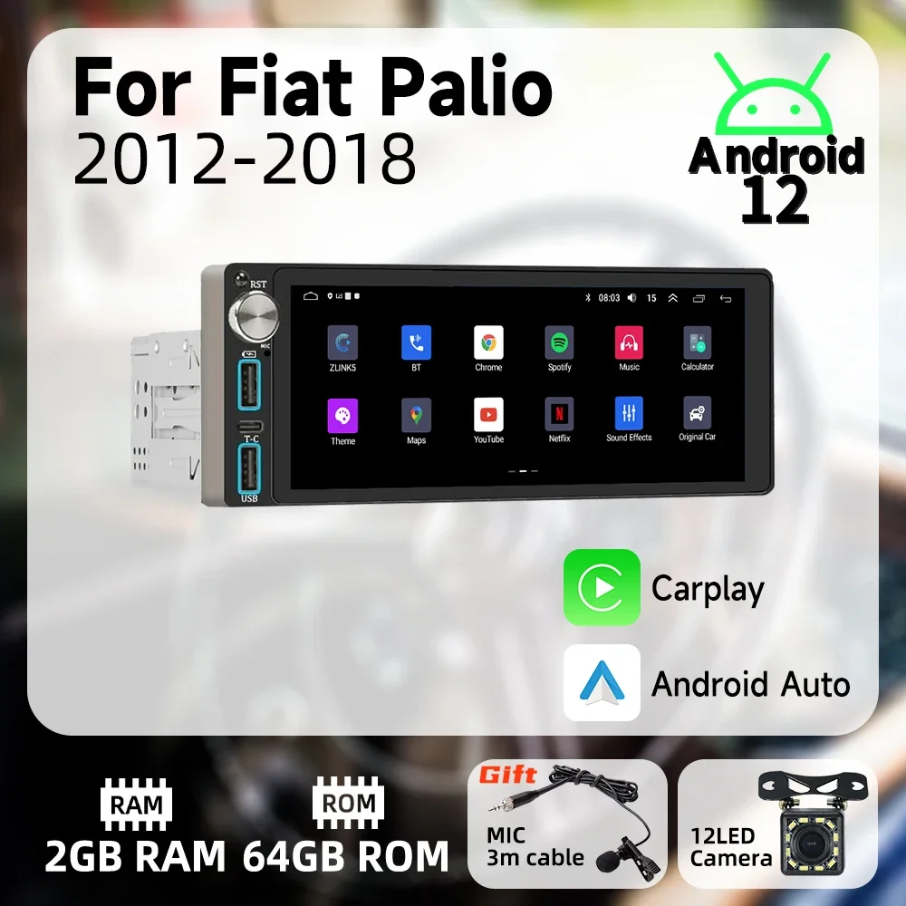 

Carplay 1-диночное радио Android автомобильное мультимедиа для Fiat Palio 2012-2018 6,86-дюймовый экран стерео головное устройство авторадио GPS-навигация