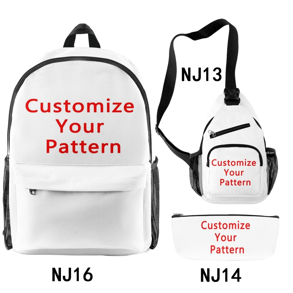 Free customization School Child Backpack Travel Bag Rucksack Adult Cosplay Zip Pack Daypacks Three Piece Set