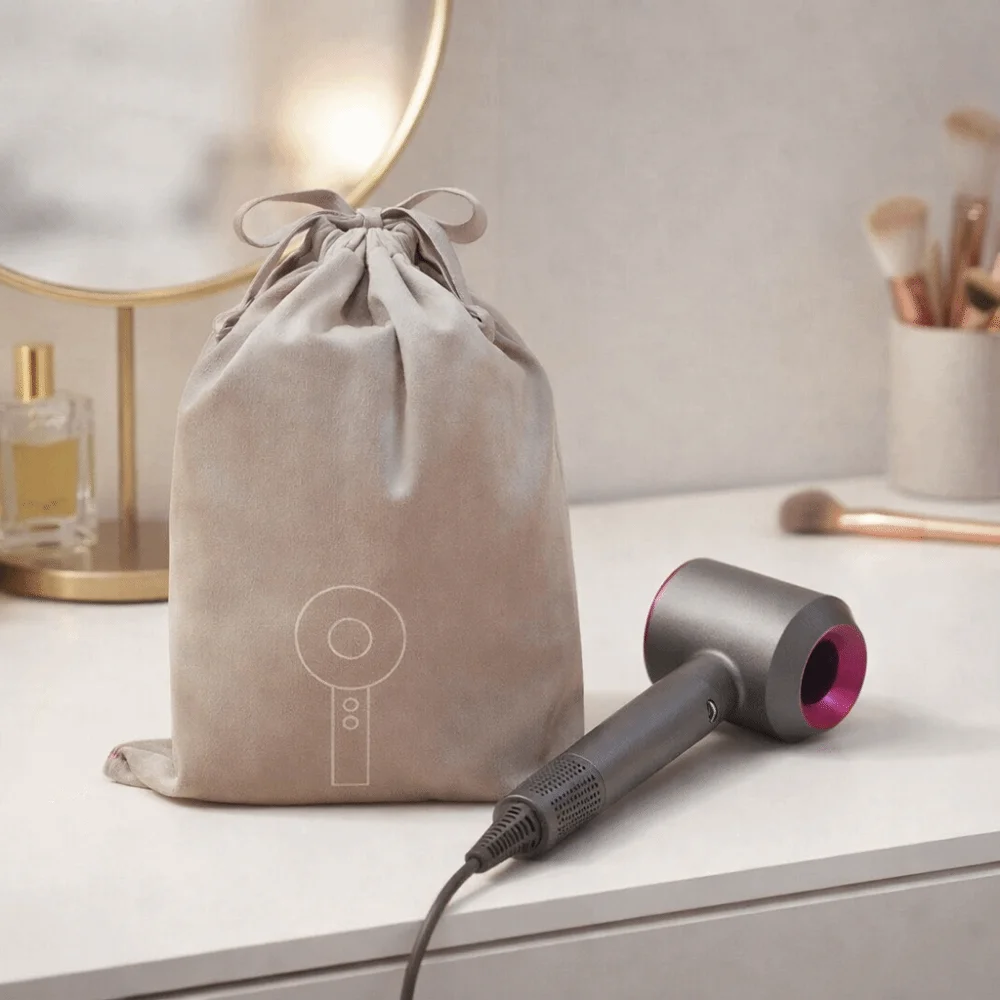 

Portable Flannel Hair Dryer Bag Dust-poof Large Capacity Hairdryer Storage Bag Space Saving Folding Drawstring Storage Bag Hotel