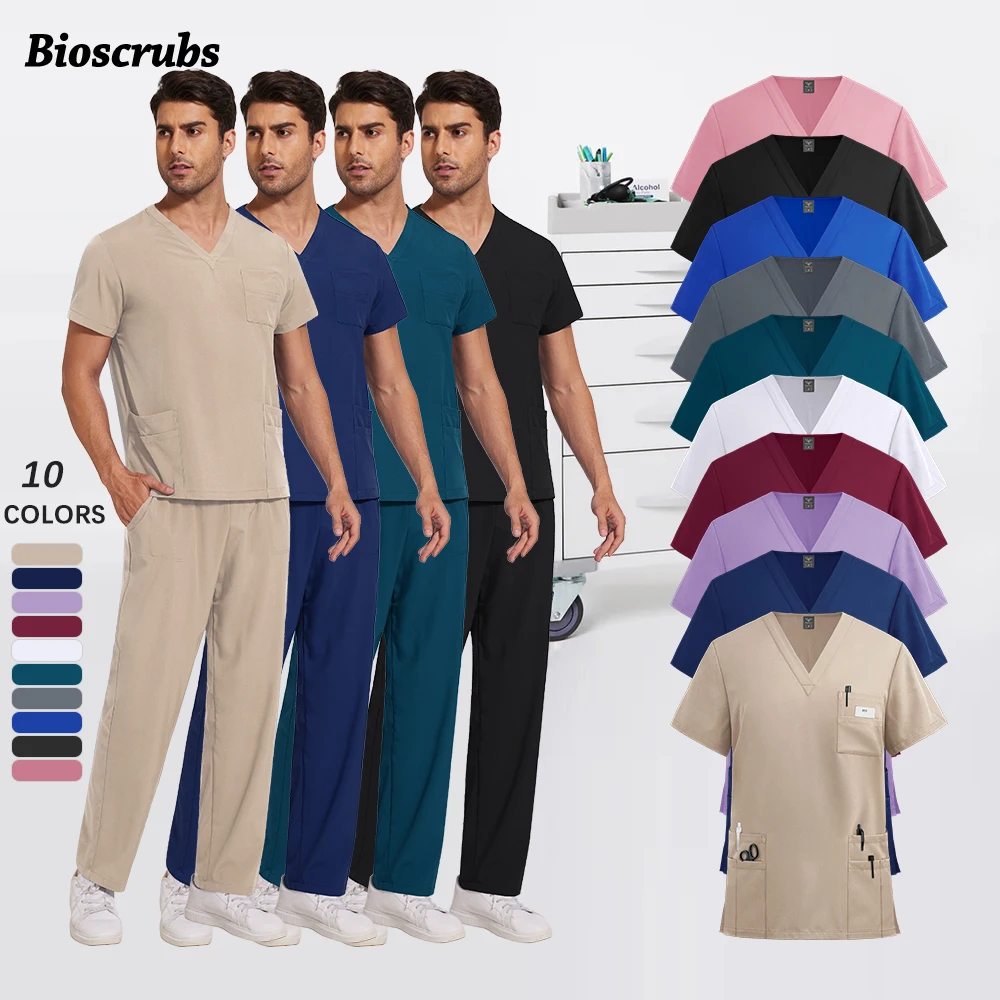 

New Multiple Pockets Casual Clothes Hospital Nurse Scrubs Sets Women Men Elastic Quick-drying Workwear Medical Surgical Uniforms