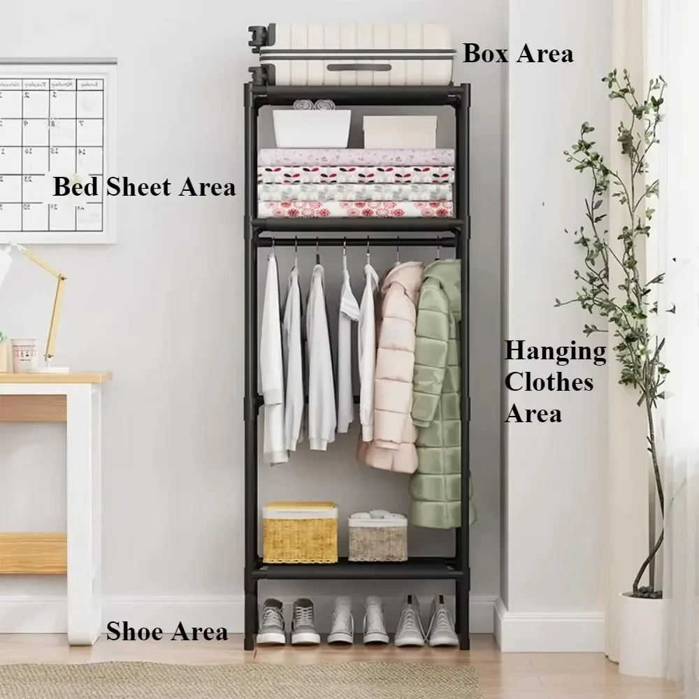 Simple Coat Rack Single Row Space Saving Clothes Rack Multi Layer Storages Wardrobe Household Floor Standing Clothing Hangers