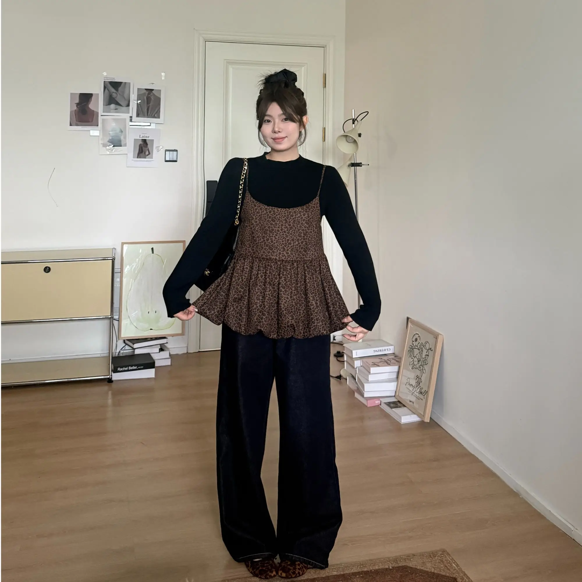 

Женский топ JINGU Gentle Trap в стиле ретро, многослойный, с леопардовым принтом, на бретелях, в стиле Ханьфу, для повседневной носки, стандартной длины