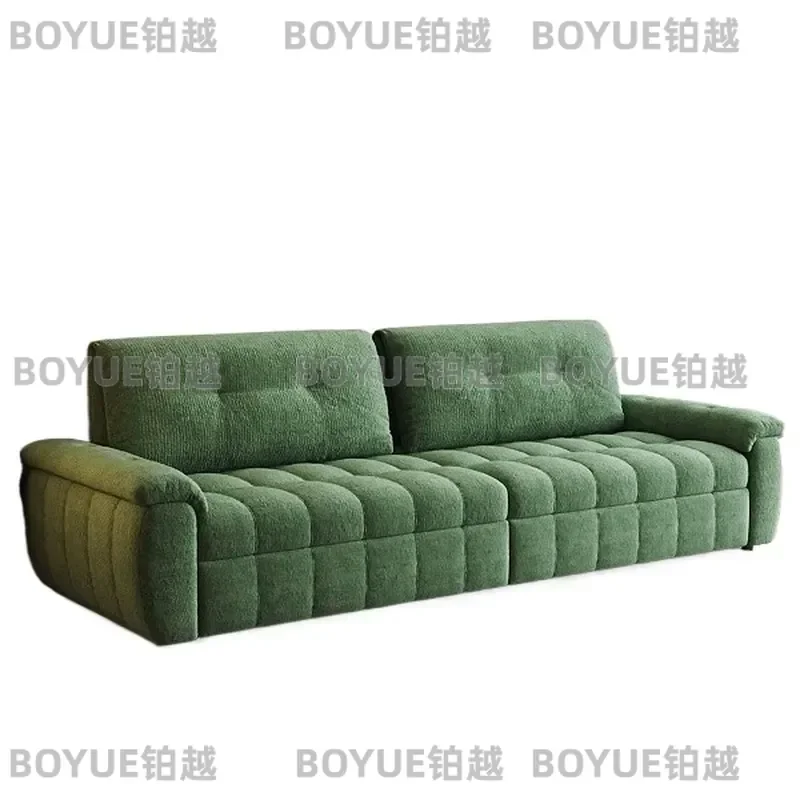Cream Foldable Sofa Bed Telescopic Push Pull Convertible Couch Large Three Seater for Small Apartment Living Room Space