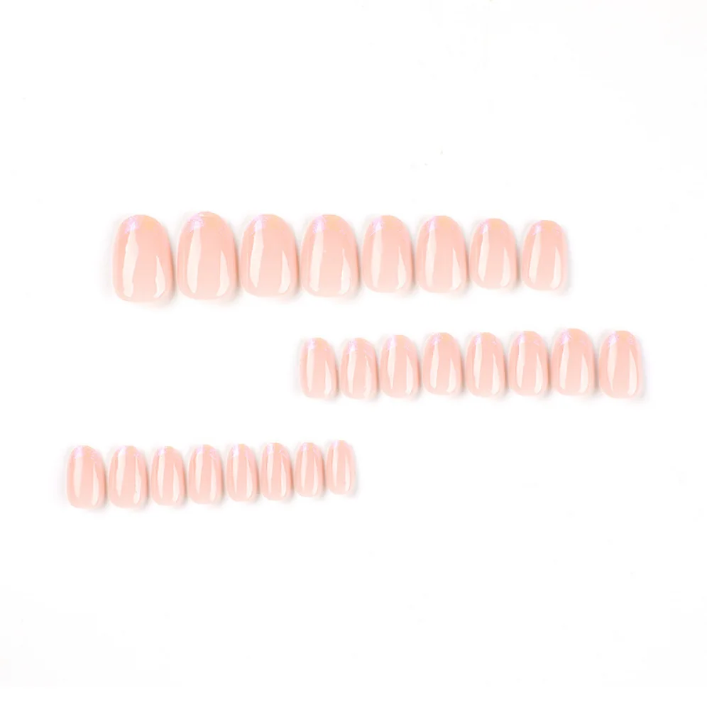 24 Stuks Aurora Roze Ovale Nail Art Nep Nagels Afgewerkt Kunstmatige Acryl Valse Nagel Medium Lang Ballet Verwijderbare Pers Op Nagelpunt