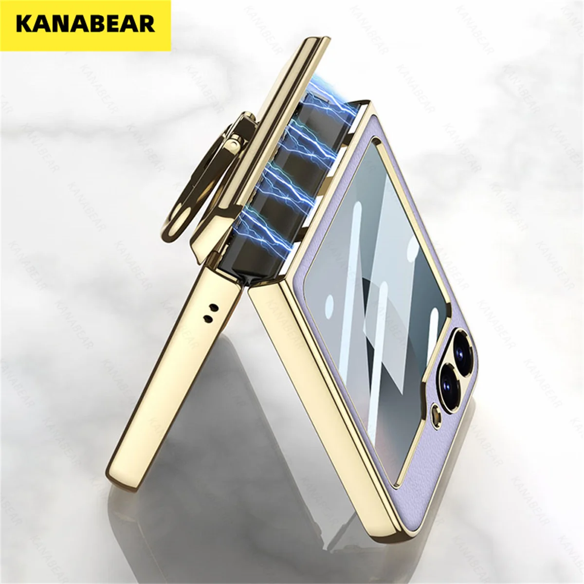 

Magnetic Hinge PU Leather Case For Samsung Galaxy Z Flip 6 Screen Glass Plating Ring Holder Hard Cover For Galaxy Z Flip 6 Case