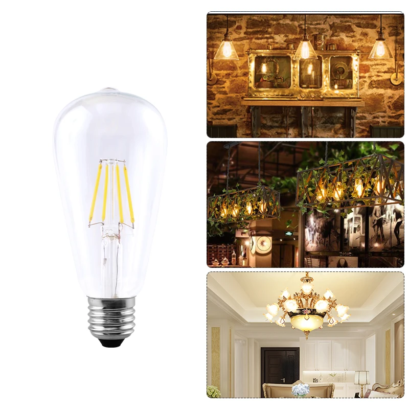 LED Bulb 220V C35 A60 ST64 G80 G95 G125 LED Lamp E14 E27 LED Filament Light 2W 4W 6W 8W Glass Ball Bombillas LED Edison COB Bulb