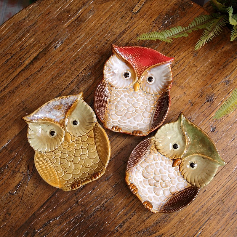 

Countryside Owl Design Ceramic Tray Vintage Red Green Yellow For Jewelry Storage Plate Keys Holder Soap Dish And Home Decoration
