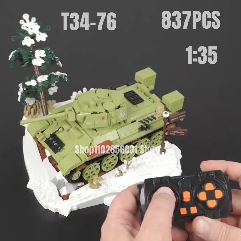 

837PCS Soviet Union WW2 Military T34-76 Tank Remote Control Model Bricks Soldier Figures Building Blocks Toys For Boys