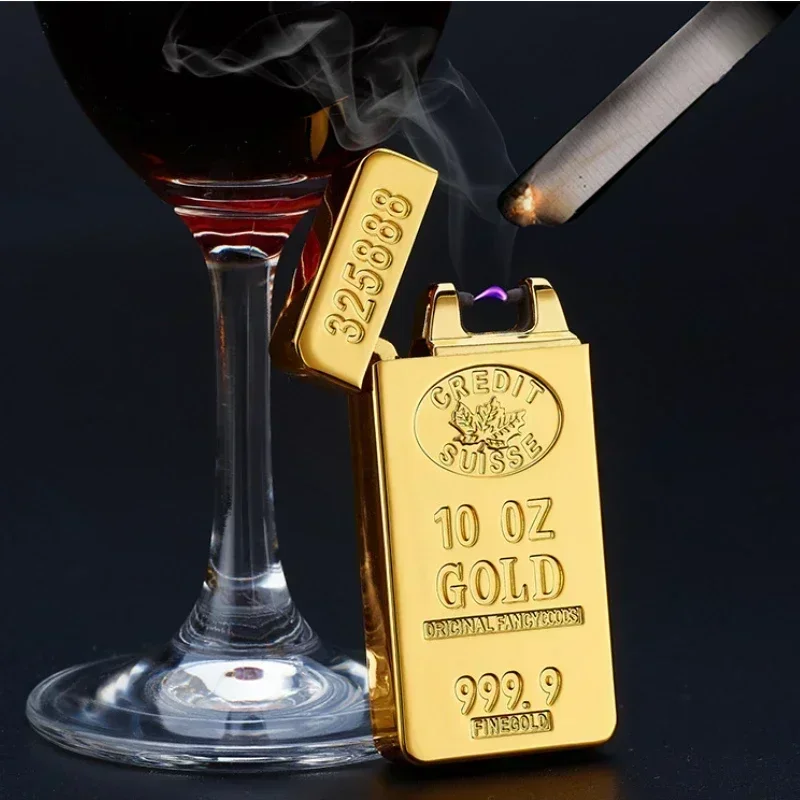 New Gold Cigarette Lighter USB Electric Arc Lighter Electronic Gift Metal Plasma Lighters Windproof Smoking Accessories Recharge