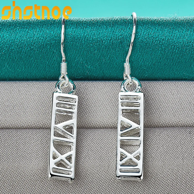 925 Sterling Silver Roman Numerals Drop Earrings For Women Party Engagement Wedding Valentines Gift Fashion Jewelry