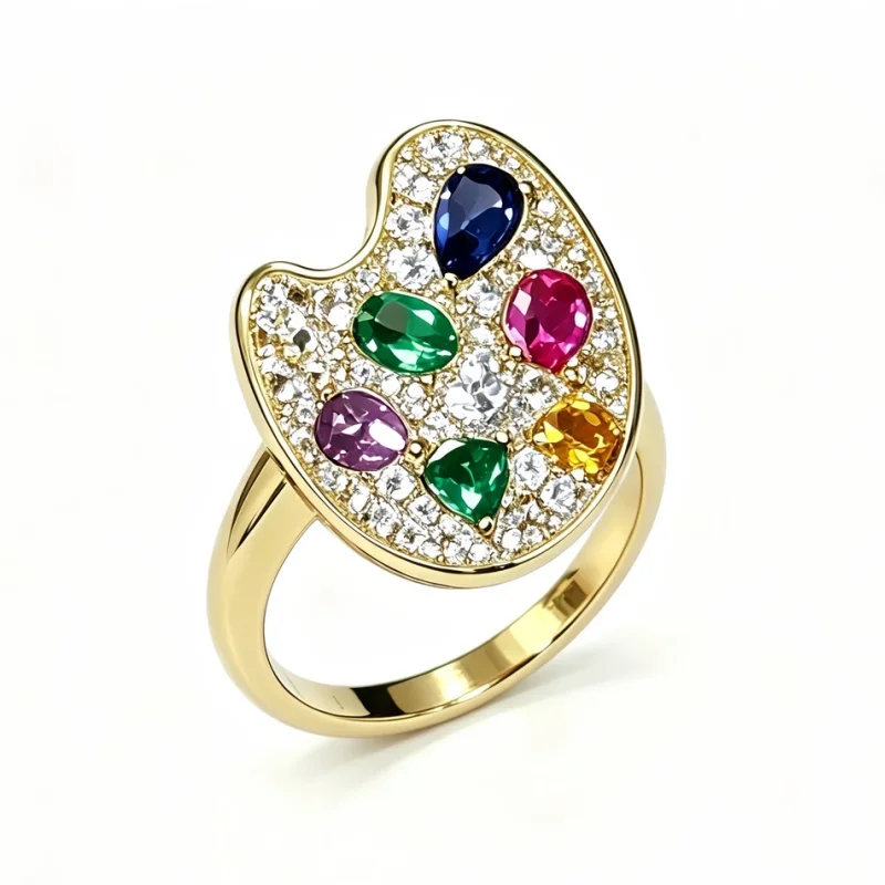 Cameo lab grown sapphire 925 silver gold-plated ring colorful palette full of diamonds fashionable rings
