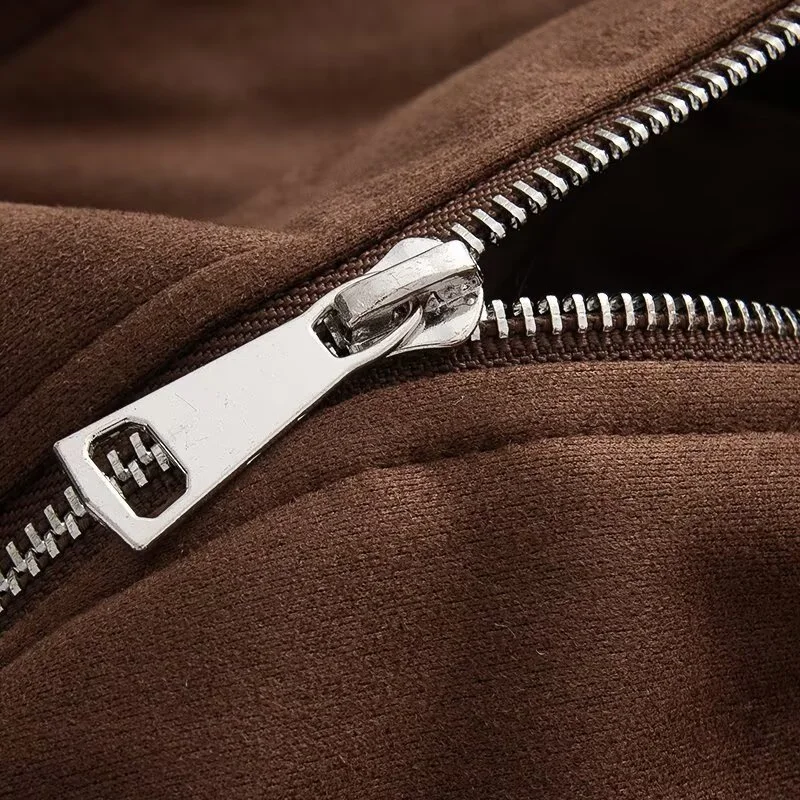 Modna, seksowna damska kurtka zamszowa w stylu retro z klapami, jednolity kolor, jesień 2025