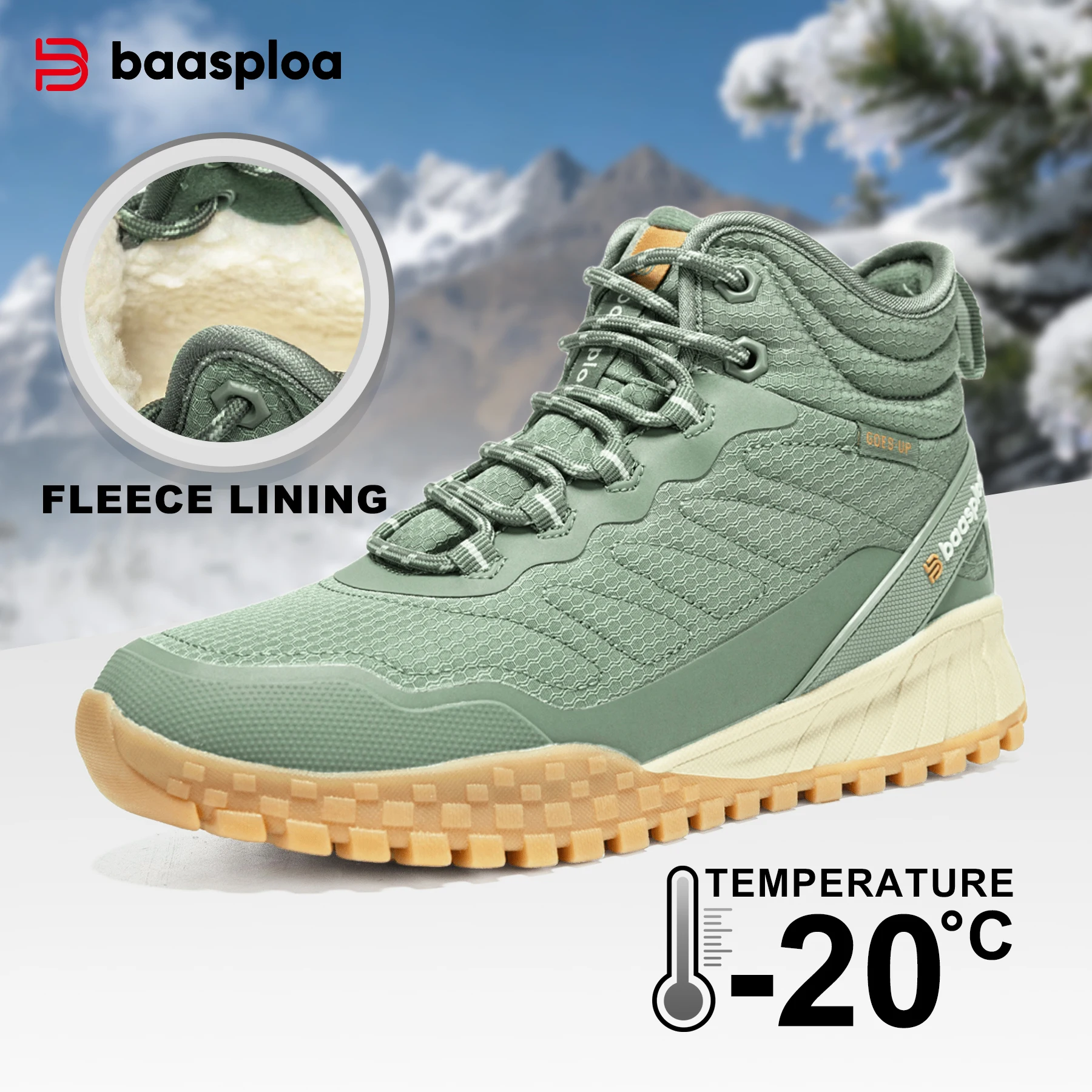 Baasploa Winter Women Sneakers New Casual Waterproof Plush Warm Snow Boots Female Outdoor Non-Slip Lace up Walking Shoes ﻿