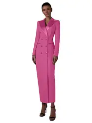 Women's Double Breasted Long Jacket Suit Ladies Prom Evening Guest Formal Wear, Customized Dress Blazer Hot Pink, Autumn, Winter