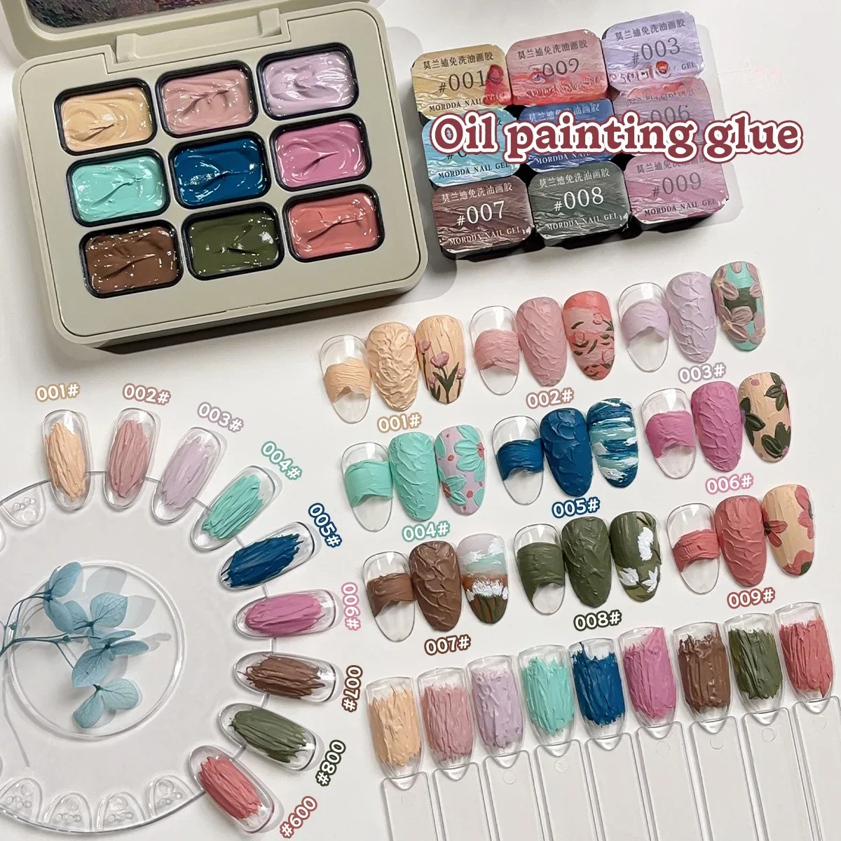 9Colors 3D Sculpture Oil Painting Nail Gel Solid Carving Texture Cream UV LED Polish Gels Painted Flowers Effect Design Tool