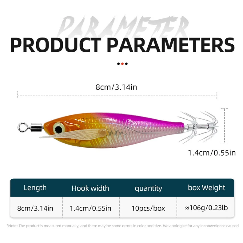 ShareShark 10 Stück/Box 8cm/5,7g Garnelen-Angelköder Leuchtende Tintenfisch-Jigs Haken Meeresangel-Zubehör Künstlicher Köder Oktopus-Köder – Detail 10