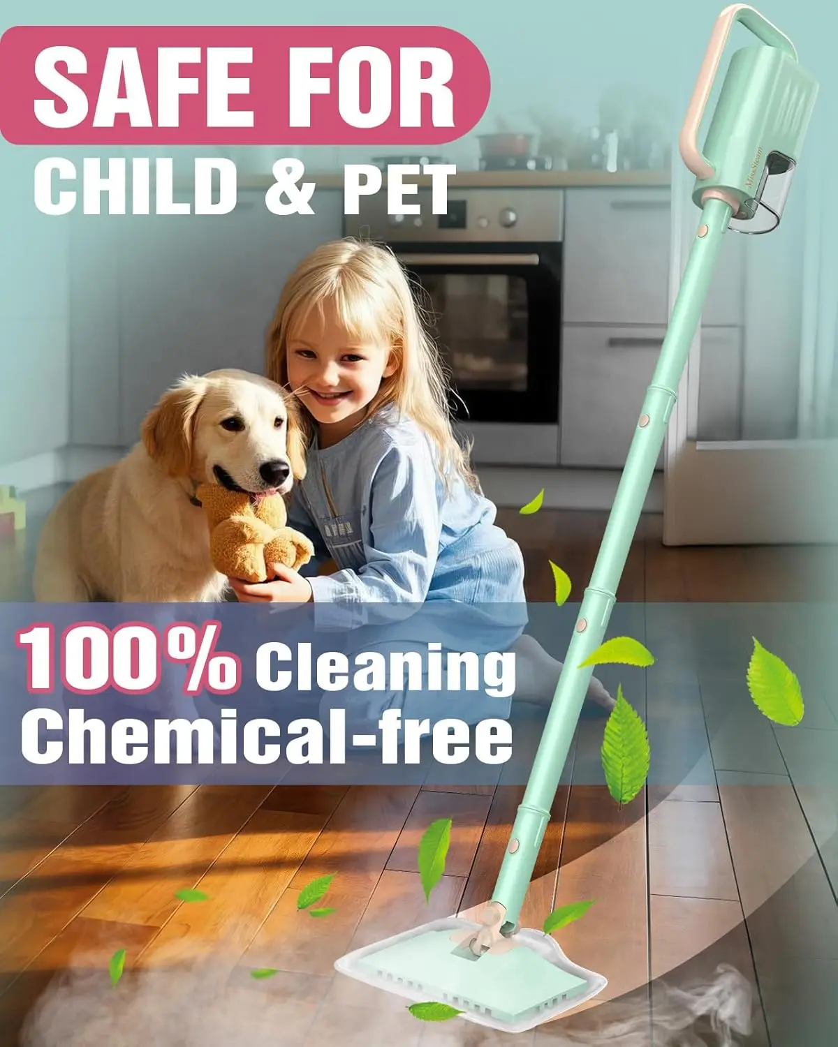 Lightest Detachable Steam Mop with 2 Modes, Adjustable Heat for Hardwood, Laminate & Tile Grout – High-Temp Deep Cleaner