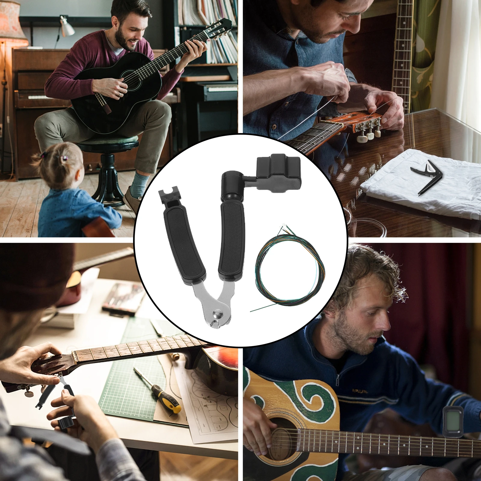 

1 Set Guitar Tool Kit Multifunctional String Winder Cutter Pin Puller Replacement Accessories For Electric Acoustic Guitars Bass