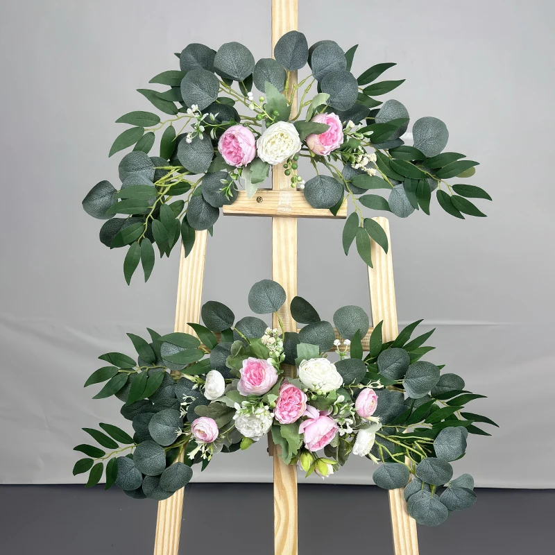 2pcs Artificial Floral Swag Hanging Artificial Wedding Arch Flowers Wedding Welcome Sign for Front Door  Party Ceremony Decor