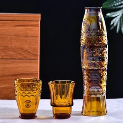 Creative Koi Fish 4Pcs/Set Cup Fish Shaped Glass Set Transparent Stackable Water Electroplating Coffee Milk Drink Mug Household